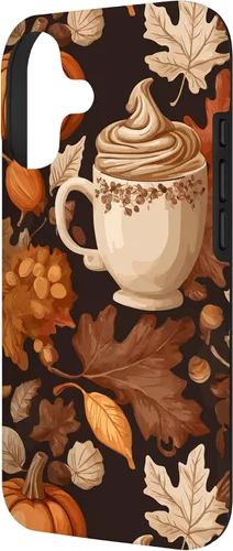 Vista 2 de Warm Autumn Stylish Coffee Cup Design - Fall Leaves Pattern Case for iPhone 17