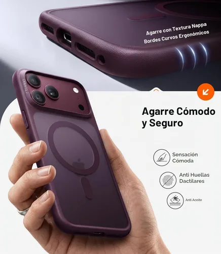Vista 7 de TORRAS Funda magnética más fuerte y a prueba de golpes para iPhone 18 Pro Morado borgoña.