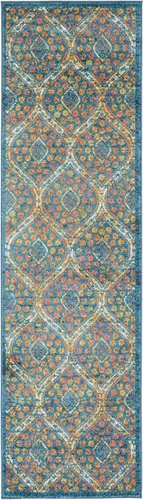 Vista 2 de SAFAVIEH Madison Collection - Alfombra de pasillo, 2 pies 3 pulgadas x 8 pies, azul y naranja, diseño bohemio y chic de enrejado Ogee Trellis que