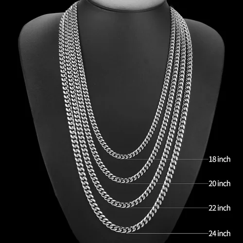 Vista 6 de SytsLNKXXX Collar de cadena cubana Miami para hombres y mujeres, acero inoxidable 316L de 40.236in de ancho, 18"20"22"24" de largo, joyería de hip