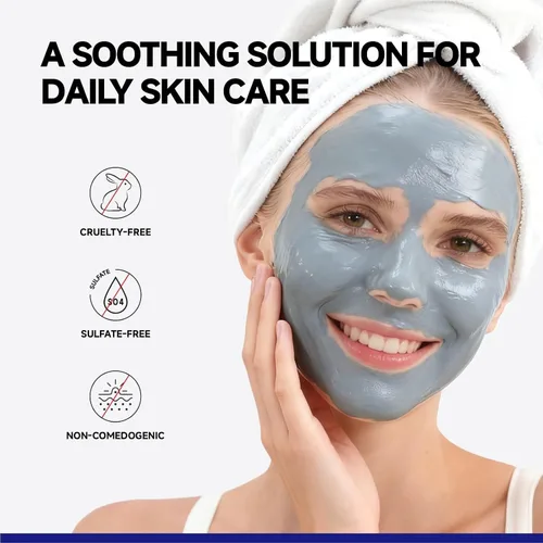 Vista 5 de Máscara de arcilla azul limpiadora profunda de poros para cara, máscara facial de barro de puntos negros cero poros con niacinamida para igualar