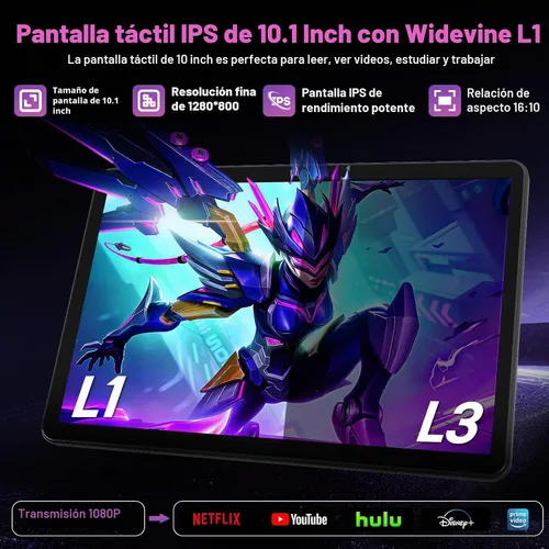 Vista 6 de Tablet Android de 10 pulgadas, tableta Android 16 2026 con teclado, 26 GB+256 GB (expansión de 2 TB), tableta Gemini AI con 8 núcleos, 8000 mAh Negro