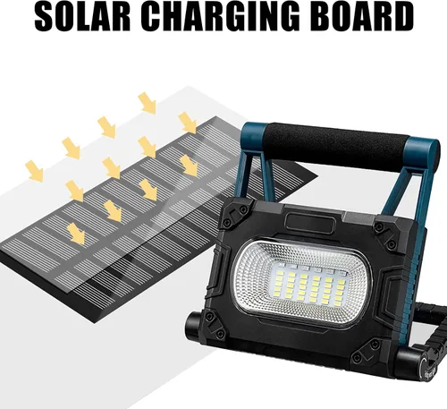 Vista 3 de Luz de trabajo LED de 30 W con soporte USB solar recargable magnética, plegable, portátil, impermeable, 36 LED de 3000 LM, 4 modos, soporte