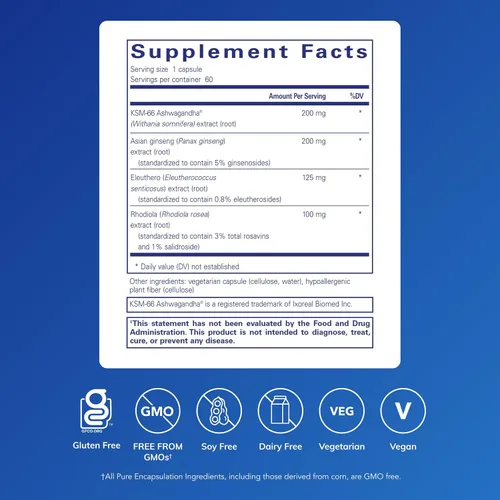 Vista 2 de Pure Encapsulations Energy Xtra Fórmula adaptógena para la resistencia* 60 cápsulas