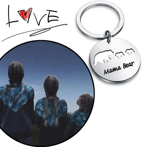 Vista 5 de Zuo Bao Llavero con texto en inglés Sweet Mama and Baby Bear, joyería para madre e hija (llavero de 2 cachorros), Metal