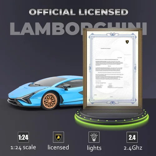 Vista 3 de QUN XING Auto a control remoto 1:24 con licencia oficial de 2.4GHZ Rc Cars Lambo Sport Racing Toy Car para niños de 4 a 7 años, regalo de Azul