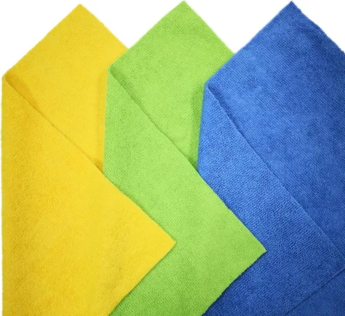 Vista 2 de POLYTE Paño de limpieza de microfibra con corte ultrasónico, sin bordes, 14 x 14 pulgadas (paquete de 36, azul, verde, amarillo)