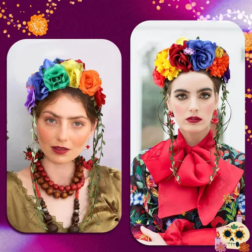 Vista 4 de OAOLEER Day of the Dead Mexican Rose Flower Crown Headband for Women Halloween Party Costume Headpiece Bridal Cosplay,1PCS