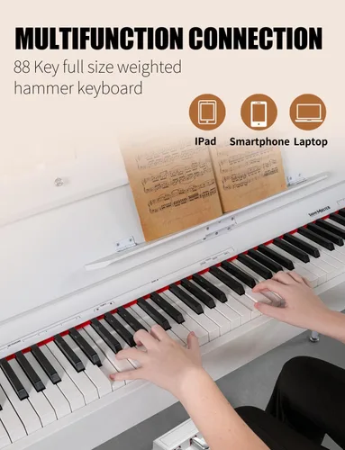Vista 2 de UISCOM 88 teclas ponderadas Piano digital para el hogar - Piano eléctrico de escritorio de madera se transforma entre escritorio y tocador - Teclado