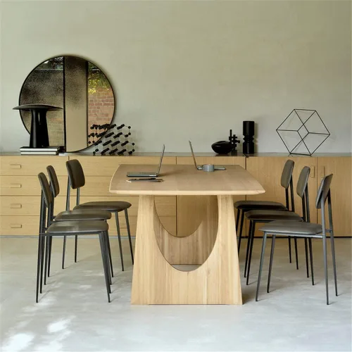 Vista 6 de Mesa de comedor de madera maciza rectangular moderna en la naturaleza con mesa de pedestal doble solo para comedor, cocina, mesa de ocio, 47.5