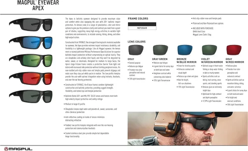 Vista 6 de Magpul Apex Gafas de sol tácticas balísticas deportivas gafas de tiro para hombres rectangulares