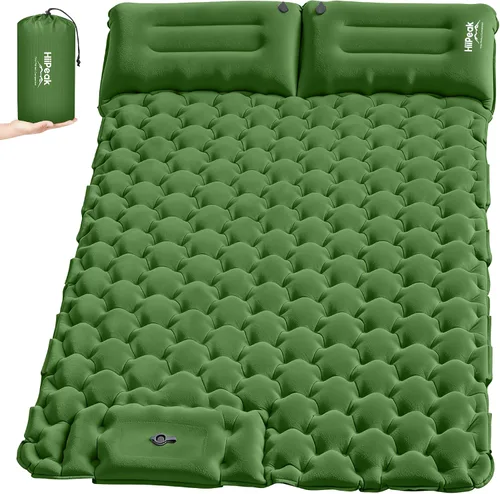Vista 11 de HiiPeak Colchoneta doble para acampar – Colchón de gamuza superior de camping con almohada, bomba de pie integrada, alfombrilla portátil inflable