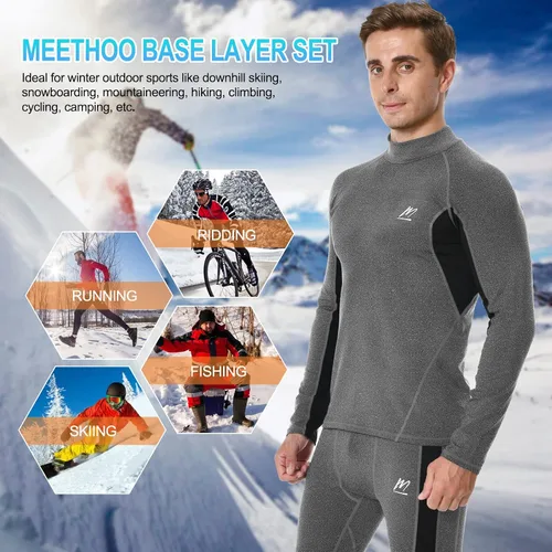 Vista 7 de Men's Fleece Lined Long Johns Base Layer Set Top Bottom for Ski Running Cold Weather