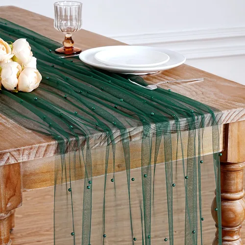 Vista 45 de LuoluoHouse Camino de Mesa de Perla para Centros de Mesa de Boda: Camino de Mesa de Perla de 10 pies, Decoración de Mesa de 29x120 Pulgadas de Tul