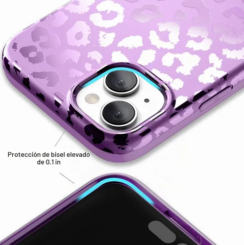 Vista 4 de VELVET CAVIAR Funda compatible con MagSafe para iPhone 15, probada en caídas de 10 pies, estampado de leopardo y amatista morada Amatista leopardo