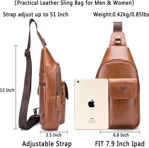 Vista 3 de BULLCAPTAIN Bolso cruzado de cuero para hombre, bolso bandolera de hombro, bolsas casuales para el pecho, para viajes, senderismo, mochilas