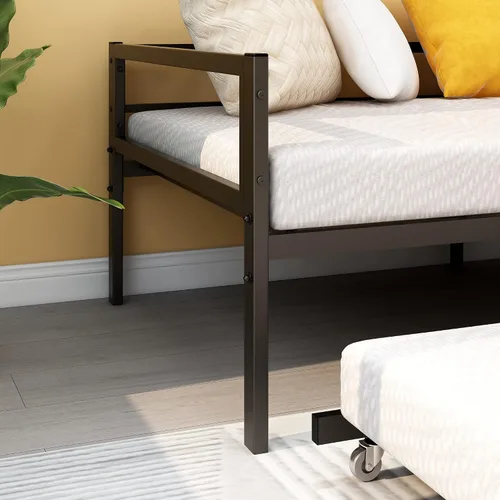 Vista 7 de HOMERECOMMEND Sofá cama de metal de tamaño individual con nido y listones de metal resistente, soporte para sofá cama, plataforma doble, base