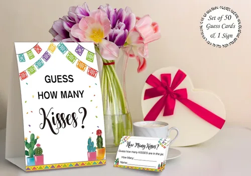 Vista 4 de Juego de despedida de soltera con texto en inglés «How Many Kisses», decoraciones de despedida de soltera, juegos populares de despedida de soltera