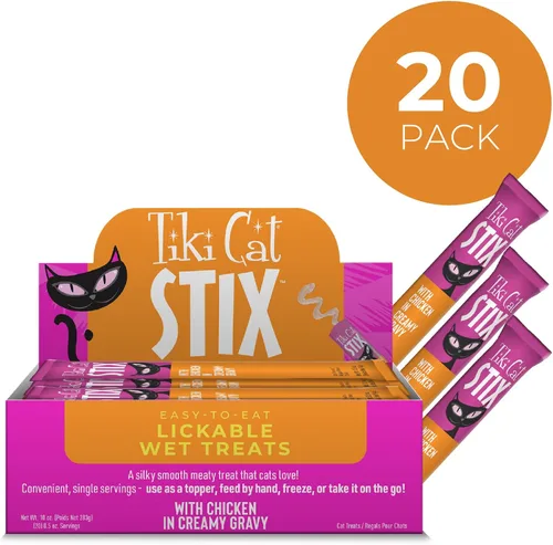 Vista 2 de Tiki Cat Stix - Golosinas húmedas para gatos, pollo, caja de 10 onzas (20 Stix)