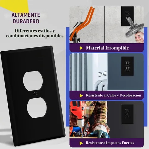 Vista 4 de ENERLITES Placa de pared dúplex para tomacorriente para receptáculos, cubierta de toma de corriente eléctrica jumbo, acabado brillante, de gran Negro