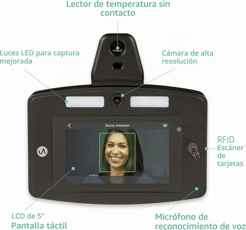 Vista 4 de uAttend Control de voz sin contacto y reloj de reconocimiento facial con lector de temperatura (DR2500)