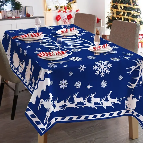 Vista 9 de pinata Manteles de Navidad de 52 x 70 pulgadas, mantel rectangular con diseño de árboles de Navidad, diseño de búfalo negro, a cuadros, oblongos