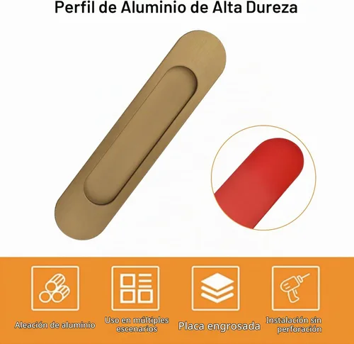 Vista 3 de MOROBOR Tiradores de puerta corredera ovalados autoadhesivos de 7.087 in, 2 manijas de aleación de aluminio sin perforaciones para puertas Bronce