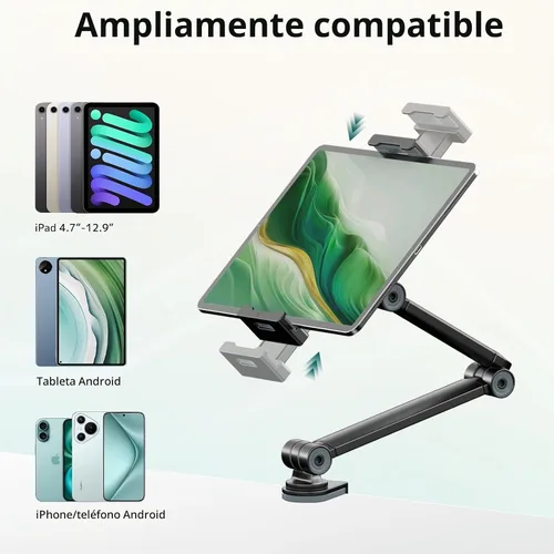 Vista 2 de Soporte para tableta con rotación de 360°, abrazadera de brazo ajustable