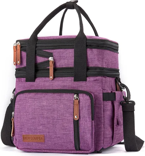Vista 12 de MOV COMPRA Bolsas de almuerzo para hombres y mujeres, lonchera negra para adultos, para el trabajo, ampliable, a prueba de fugas, doble cubierta