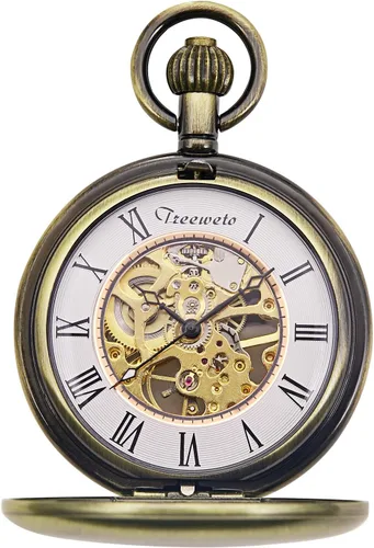 Vista 9 de TREEWETO Reloj de bolsillo mecánico de dragón antiguo con cadena Negro