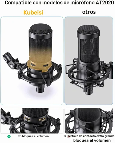 Vista 3 de Soporte de choque para micrófono AT2020 personalizado con filtro pop, suspensión antivibración, soporte de micrófono, clip compatible con Audio