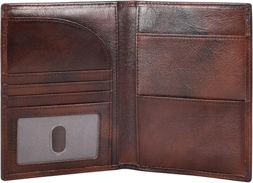 Vista 8 de Polare - Soporte para pasaporte de cuero de grano completo con bloqueo RFID, billetera plegable para viajes, 2 pasaportes, Café, Slim