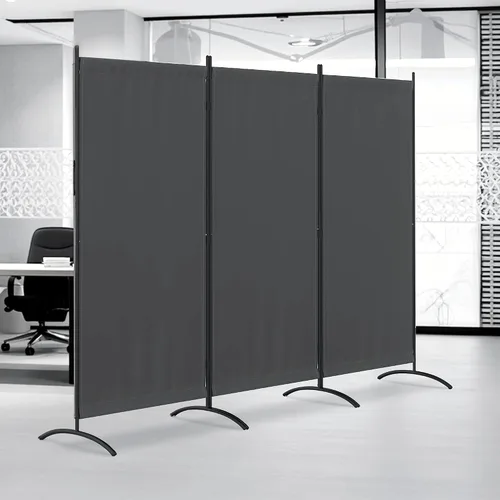 Vista 17 de Divisor de habitación de 3 paneles y pantallas de privacidad plegables con 4 pies de metal curvos, divisor de pared de cubículo para particiones