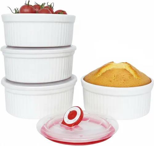 Vista 10 de Ramekins - Juego de 4 moldes de cerámica para horno, 16 onzas, color crema Blanco