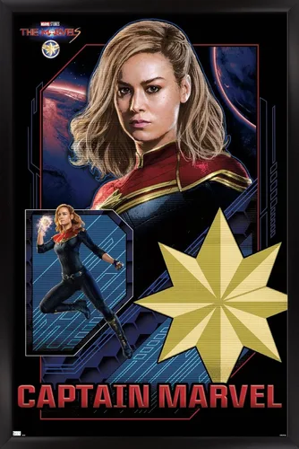 Vista 8 de Trends International Marvel The Marvels - Póster de pared de Capitán Marvel, 14.72 x 22.37 pulgadas, versión enmarcada de madera de granero