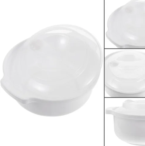 Vista 4 de Cuenco de vapor para microondas de 7.08 x 6.29 x 3.14 pulgadas, cuenco de cocina de plástico resistente al calor con asa lateral, recipiente