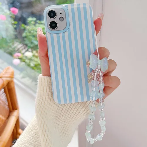 Vista 36 de Bonita funda a rayas para iPhone 6 Plus iPhone 6s Plus con cadena de cuentas, estética suave y delgada, funda protectora de poliuretano