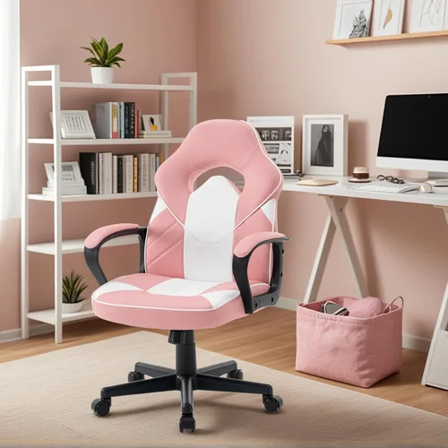 Vista 2 de Silla ergonómica de videojuegos para computadora, oficina en casa, carreras, escritorio ejecutivo de video, de piel sintética, para adultos