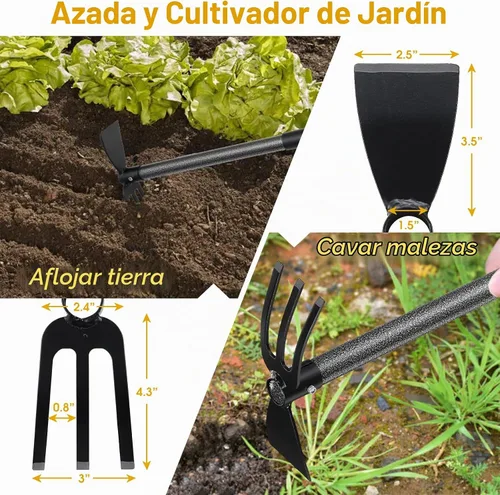 Vista 2 de Azada y Cultivador - Mango Largo de 45" - Azada de Jardín de Servicio Pesado, Azada de Pie, Herramientas de Jardín Duraderas, Azada de Cultivador