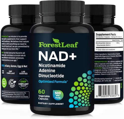 Vista 9 de Suplemento NAD+ - 500 mg de NAD Plus puro para energía, concentración, piel y apoyo antienvejecimiento - Suplementos NAD sin gluten sin OMG
