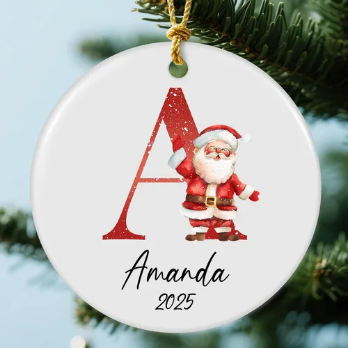 Vista 21 de Adornos con nombre de letra para árbol de Navidad, adornos de Navidad personalizados 2025, adornos de nombre inicial personalizados, decoraciones