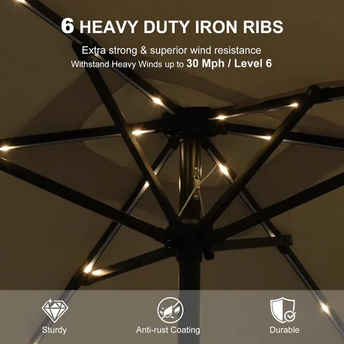 Vista 5 de PURPLE LEAF Sombrilla LED para patio y piscina, 5 x 8 pies, con base para Beige