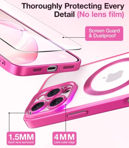 Vista 4 de Meifigno Candy Frosted Series - Funda para iPhone 16 Pro de 6.3 pulgadas, 2 protectores de pantalla y correa de muñeca, compatible con MagSafe