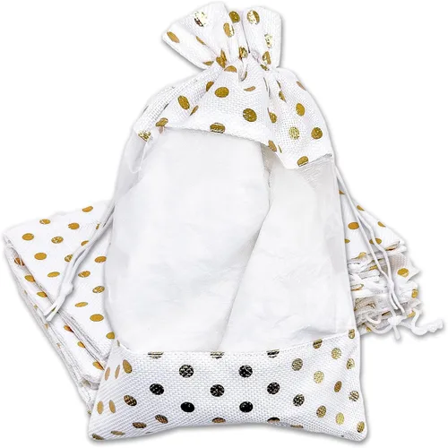 Vista 29 de TheDisplayGuys para tu vida moderna - Paquete de 12 bolsas de regalo pequeñas de arpillera de lino y organza con cordones (8.9x14 cm, gris)