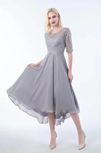 Vista 4 de Vestido de madre de la novia para boda, vestido formal de media manga, vestido largo de gasa para baile de graduación