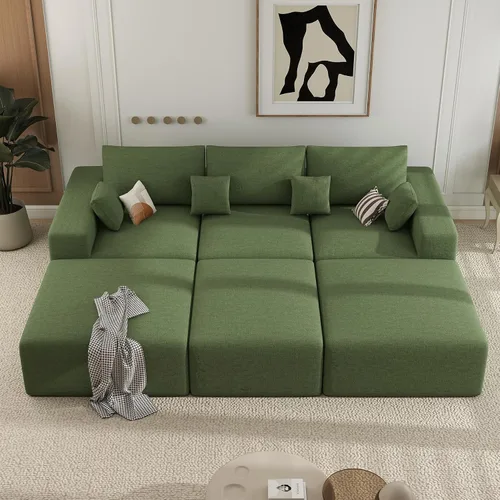 Vista 25 de Sofá modular de 146 pulgadas, sofás de nube convertibles en forma de U para sala de estar con otomana, juego de sofá de pana de 6 plazas sin hueso