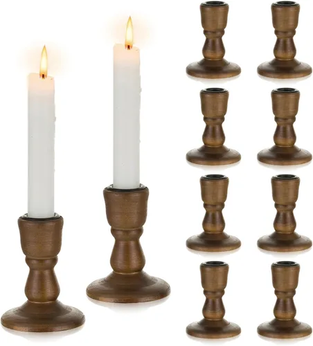 Vista 12 de Portavelas cónicos de madera: Portavelas rústicos negros de madera estilo granja para decoración otoñal de Halloween, sala de estar, mesa