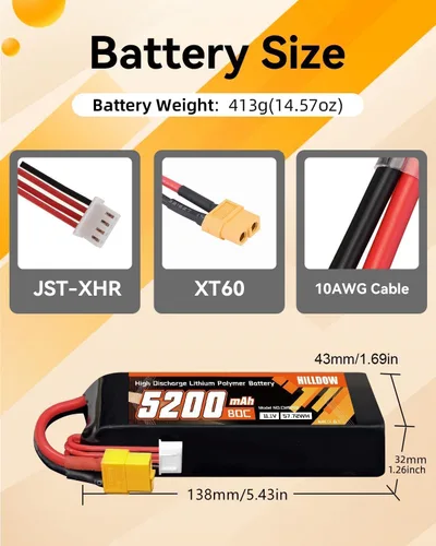 Vista 3 de Hilldow 3S Lipo Batería 80C 11.1V 5200mAh Soft Case RC Lipo Batería con conector XT60 para RC Avión Helicóptero Quadcopter Drone