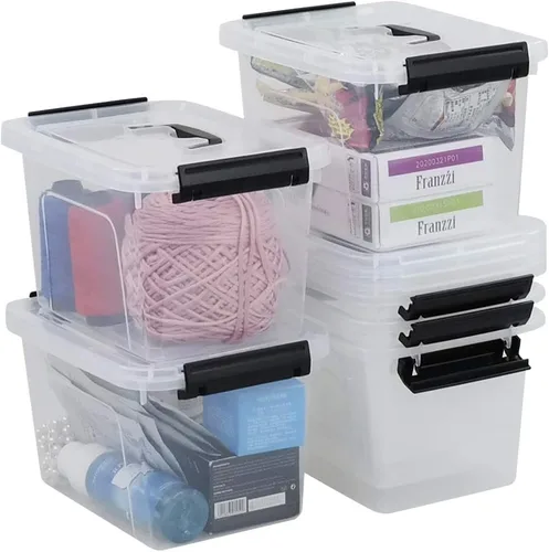 Vista 5 de Farmoon Contenedor de almacenamiento con tapa transparente de 6 cuartos de galón, caja de contenedores de plástico, 6 paquetes Transparente y negro