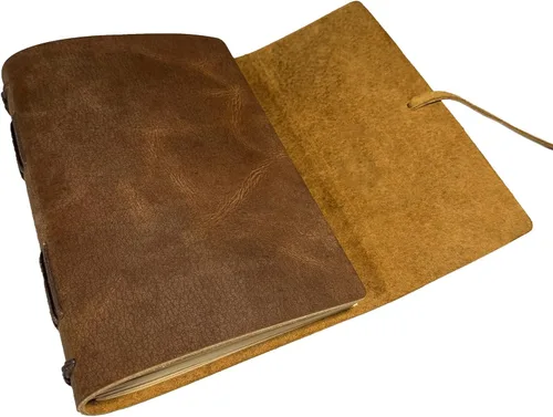 Vista 5 de Cuaderno de diario marrón – El mejor diario de cuero genuino fresco para escritores, tamaño A5, 6.2 x 8.5 pulgadas, bloc de notas para hombres